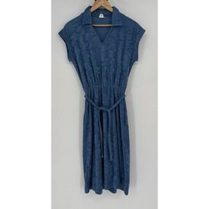 Vintage 1970s Terry Cloth Dress with Tie Belt Women's 11/12 Beach Shirt Cover Up